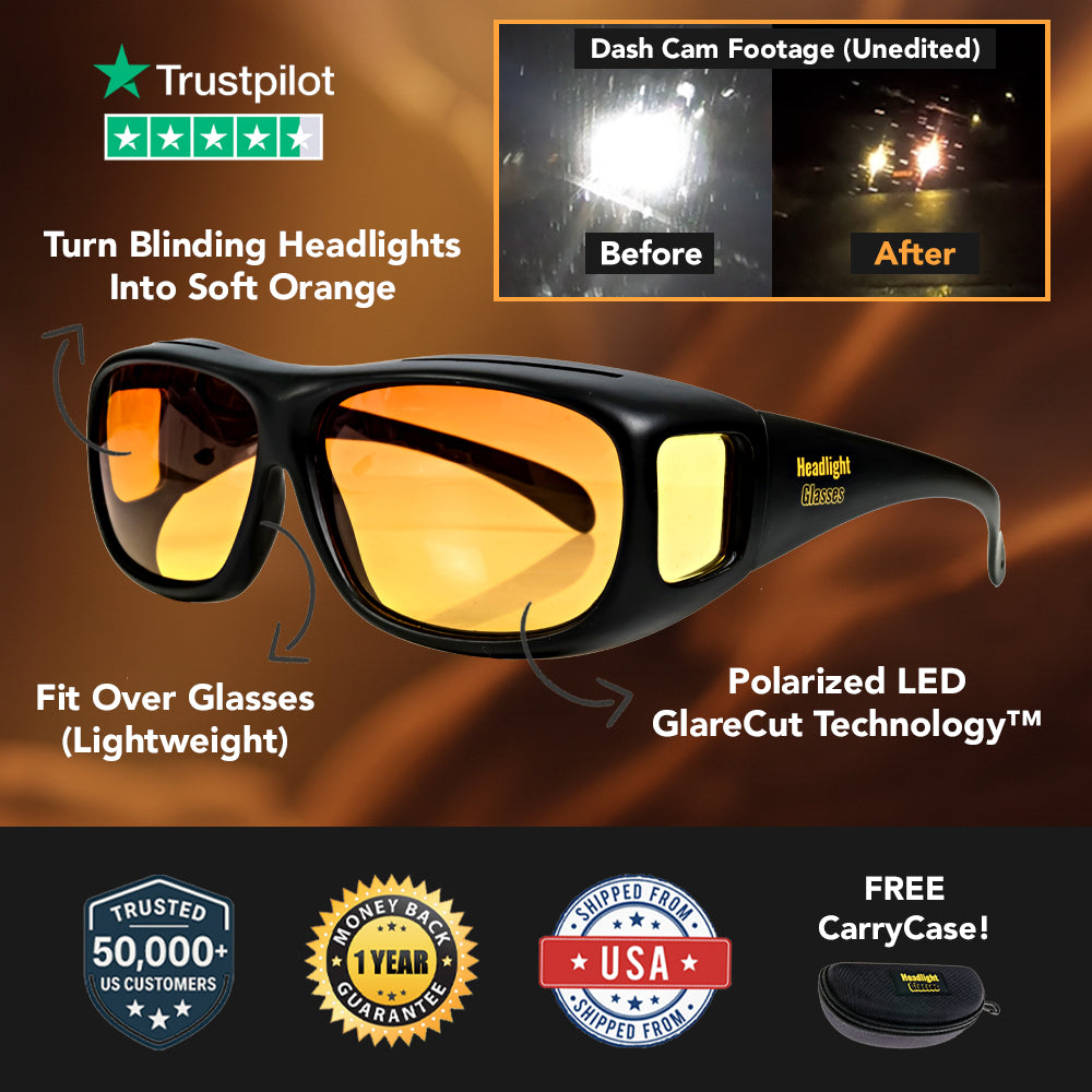 Headlight Glasses with Polarized LED GlareCut Technology™ (Fit Over Glasses)