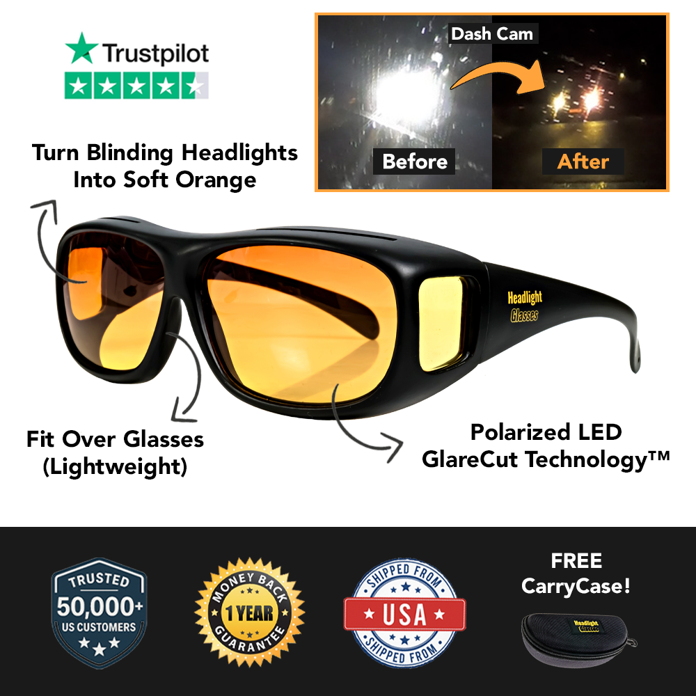 Headlight Glasses with Polarized LED GlareCut Technology™ (Fit Over Glasses)