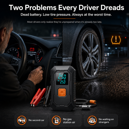 Portable Car Jump Starter & Tire Inflator — 4-in-1 Emergency Car Tool