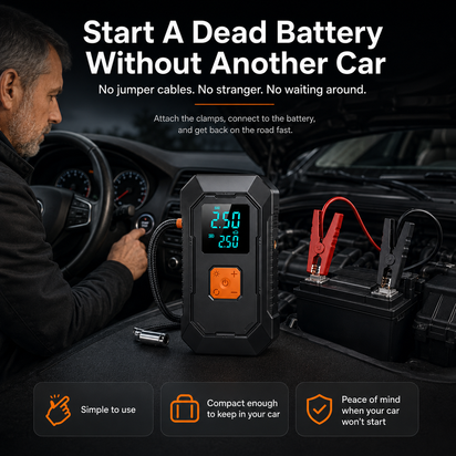 Portable Car Jump Starter & Tire Inflator — 4-in-1 Emergency Car Tool