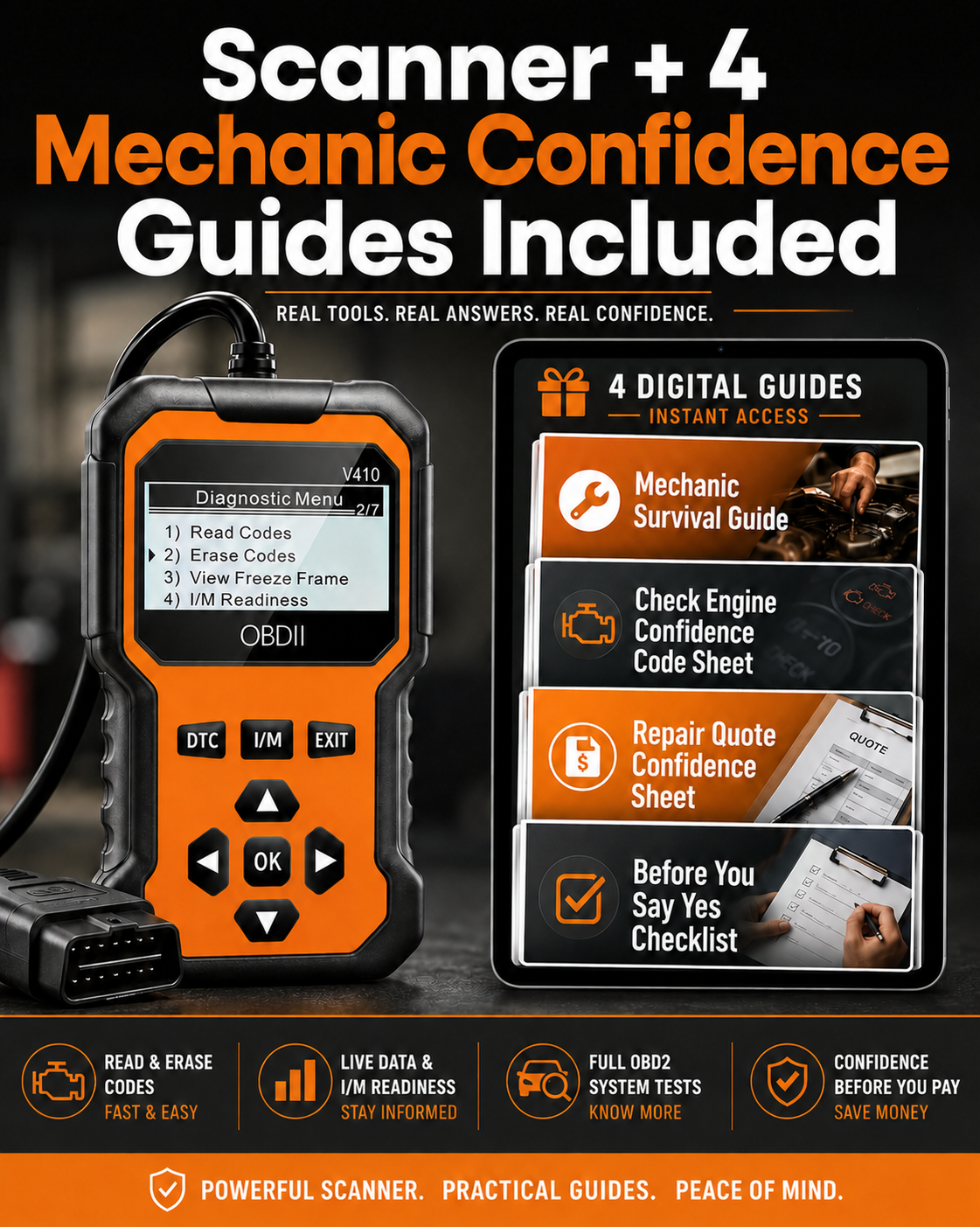 Check Engine Confidence Scanner (Mechanic Confidence PDF Guides Included)