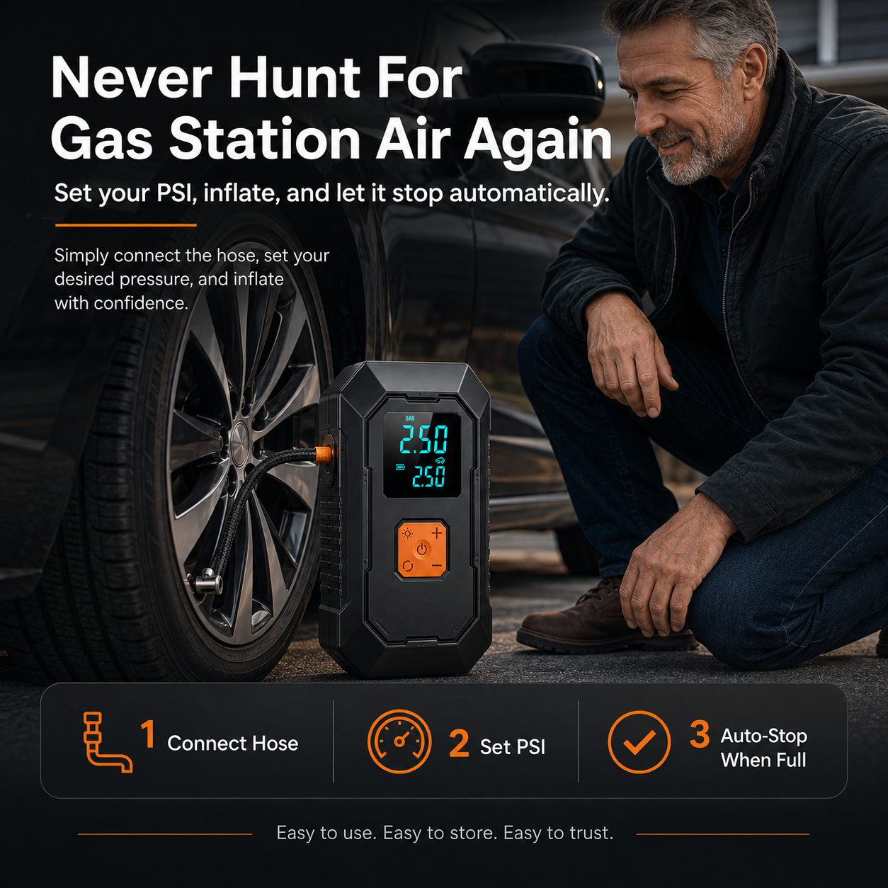 Portable Car Jump Starter & Tire Inflator — 4-in-1 Emergency Car Tool