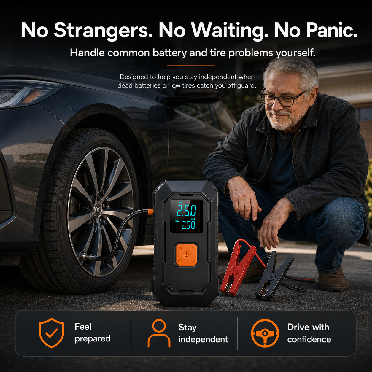 Portable Car Jump Starter & Tire Inflator — 4-in-1 Emergency Car Tool