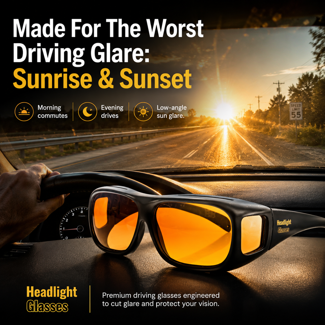 Polarized Driving Sunglasses with GlareCut Technology™ (Fit Over Glasses)
