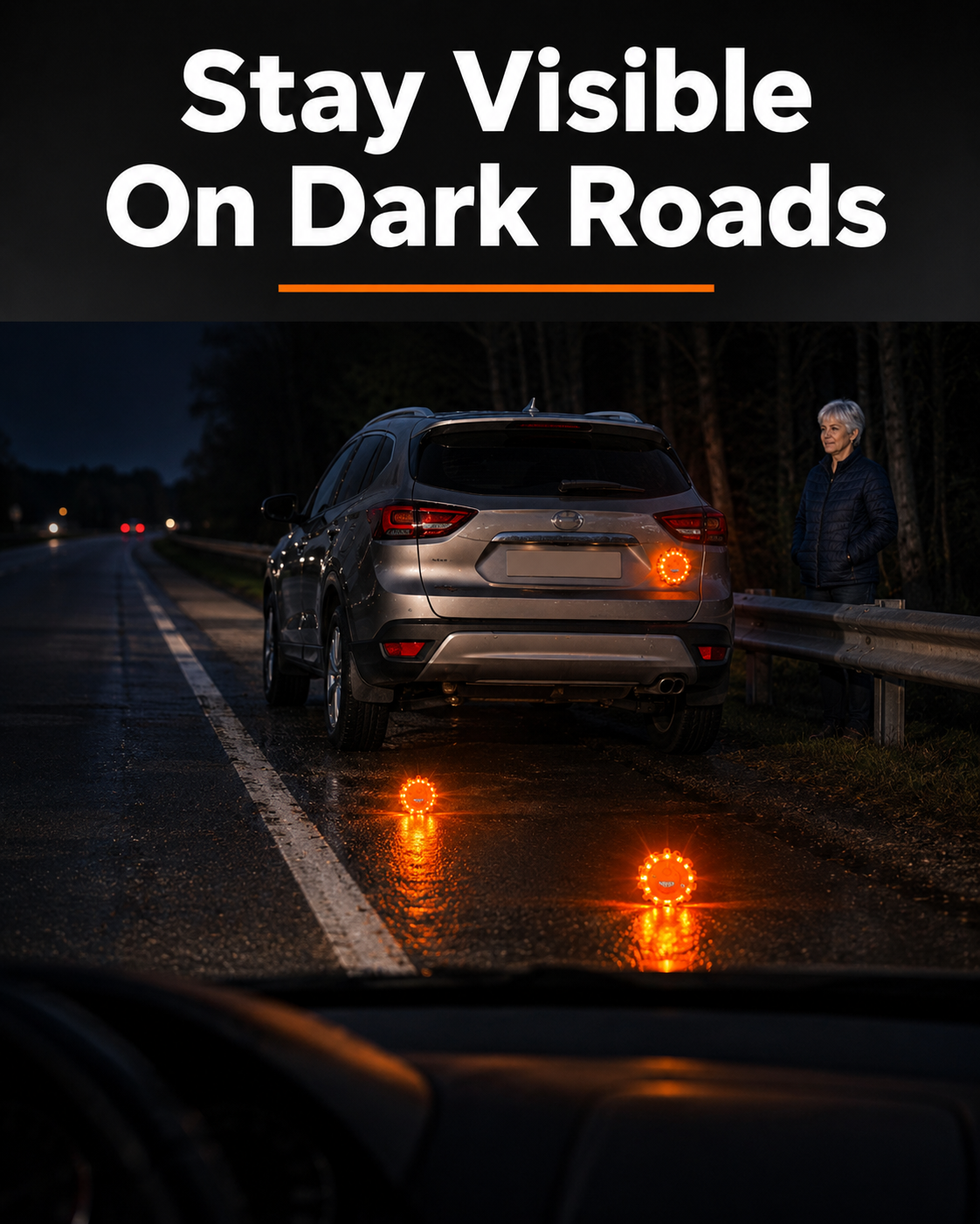 Night Driving Confidence Bundle (Portable Tire Inflator & Jump Starter, LED GlareCut™ Glasses, Emergency Roadside Magnetic Lights)