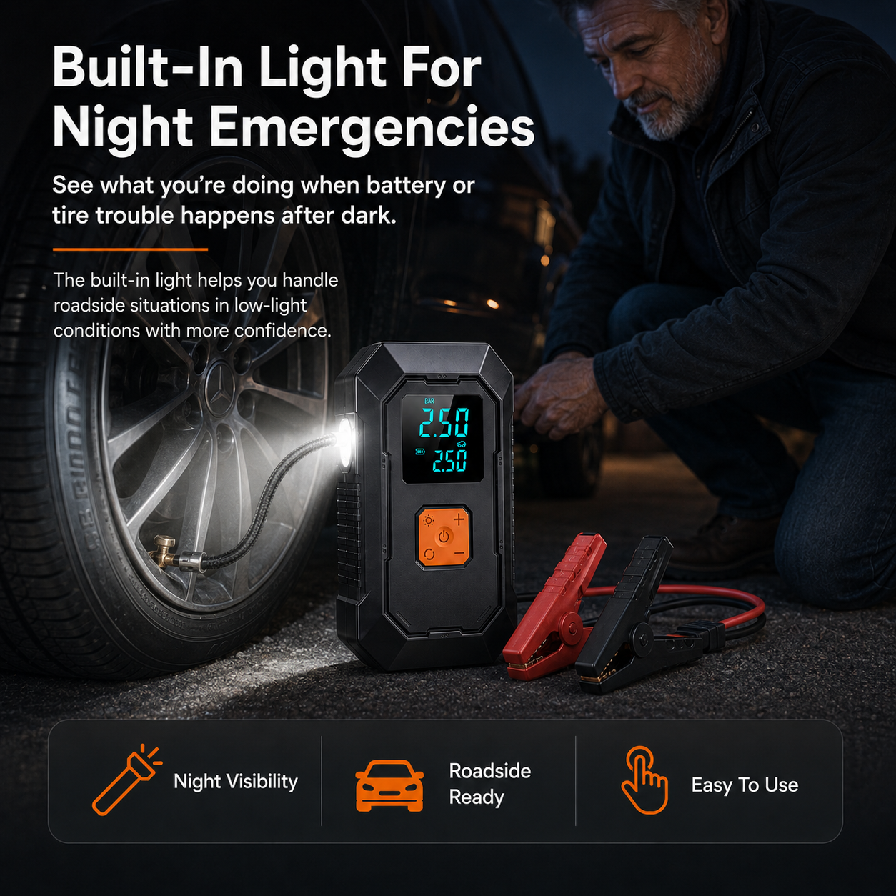 Portable Car Jump Starter & Tire Inflator — 4-in-1 Emergency Car Tool