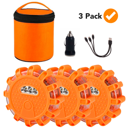 Emergency RoadSide Discs 3 Pack (Rechargeable with Included Car Charger & USB Cable)